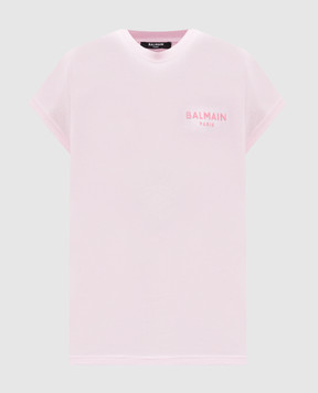 Balmain Рожева футболка з фактурним принтом логотипа DF1EF010BB01