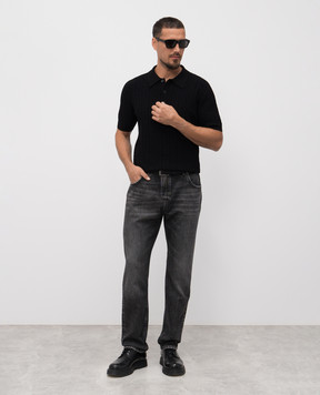 Balmain Чорне поло у візерунок монограми FH1GB067KI63