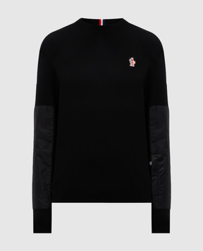 Moncler Grenoble Черный свитер из шерсти с нашивкой эмблемы. J20979C00006M1122