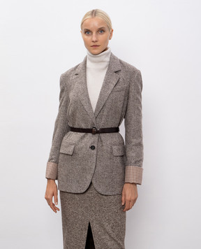 Brunello Cucinelli Коричневий жакет з вовною у візерунок з манжетами MG5297399