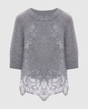 Ermanno Scervino Серый свитер из кашемира с кружевом D475L307APKFX