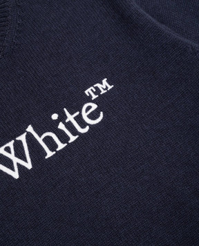 Off-White Детский синий свитер с шерстью с вышивкой логотипа OBHE001F24KNI003