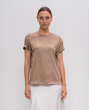 Brunello Cucinelli Коричневий топ з шовку з ланцюжком моніль M0C59DE310