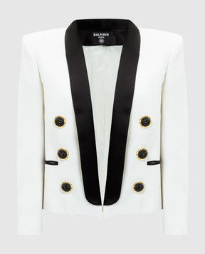 Balmain Білий укорочений жакет з вовни DF1SI532ME54