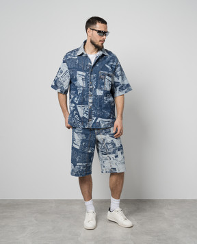 Versace Jeans Couture Синяя рубашка джинсовая в узор Magazine 76GAL21CDW074SS0