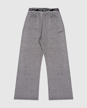 Off-White Детские серые спортивные брюки с люрексом с узором логотипа. OGCH009F24FLE001