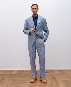 Brunello Cucinelli Синее меланжевое поло с леном M2L00315