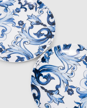 Dolce&Gabbana Набір білих порцелянових обідніх тарілок в принт Blu Mediterraneo TC0S04TCA40