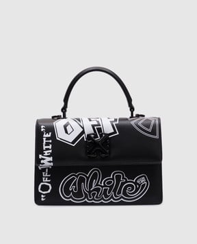 Off-White Черная кожаная сумка Jitney 1.4 в принт логотипа OWNP062S25LEA002