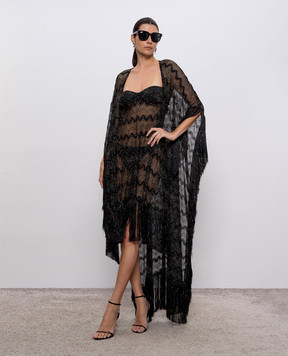 Missoni Черное ажурное платье макси с бахромой MS25SQ00BR00ZX