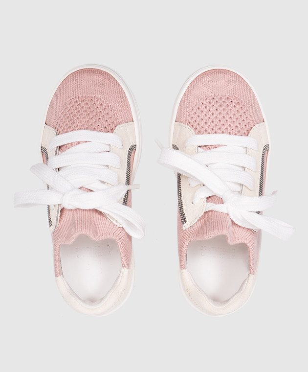 Brunello Cucinelli Детские розовые комбинированные кеды с цепочкой мониль BZ835ZG032 изображение 4