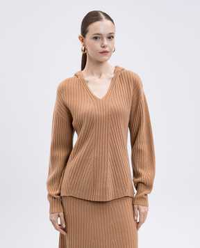 Twinset Коричневий пуловер з вовни і кашеміру з капюшоном 252TP3570