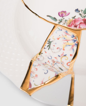 SELETTI Біла порцелянова тарілка для перших страв Kintsugi з позолотою 24 карат 09623