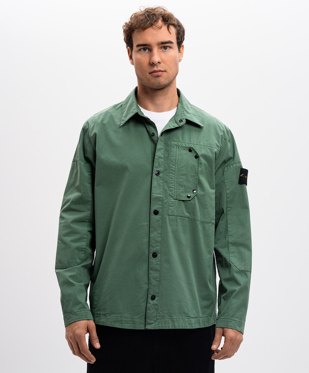 Stone Island - Зеленая сорочка со съемным патчем логотипа