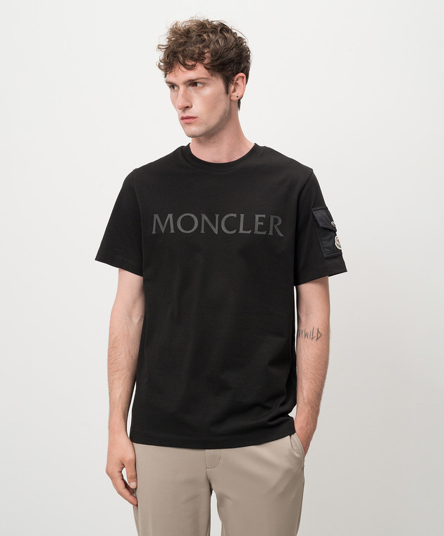 Moncler Черная футболка с принтом логотипа J20918C000238390T изображение 3