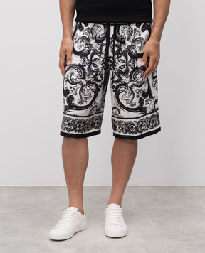 Dolce&Gabbana Білі шорти із шовку в брендовий принт GV37ATHI1S6