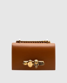 Alexander McQueen Коричневая кожаная сумка кросс-боди Jeweled с кристаллами 653134DYTD1
