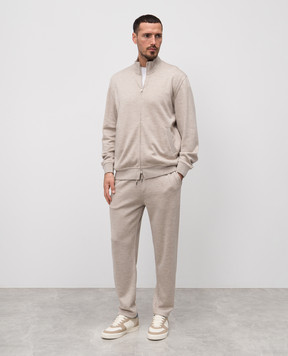 Brunello Cucinelli Бежевая меланжевая спортивная куртка из кашемира и шелка MM8359089G