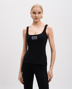 Versace Чорний топ в рубчик з нашивкою логотипа 10180951A12908