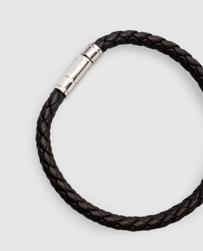 Tom Ford Чорний шкіряний плетений браслет з логотипом JM026ALE009S