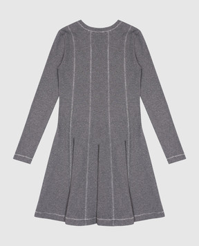 Brunello Cucinelli Дитяча сіра сукня в рубчик з кашеміром з нашивкою логотипа BB056A315C