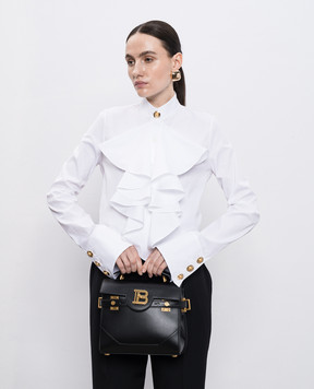 Balmain Черная кожаная сумка-сетчел B-Buzz 23 с монограммой логотипа DN1DB526LAVE