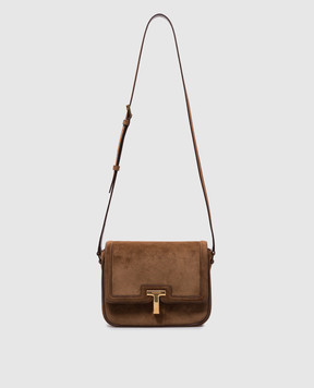 Tom Ford Коричнева замшева сумка-месенджер з монограмою логотипа L1831LCL071X