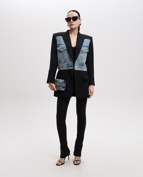 Balmain Чорний комбінований жакет з патчем логотипа EF1SE609MG90