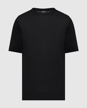 Stefano Ricci Чорна футболка із шовку з логотипом K616006G12F24102