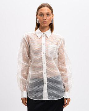 Helmut Lang Белая блуза с шелком с эффектом пузырьковой пленки. O06HW506