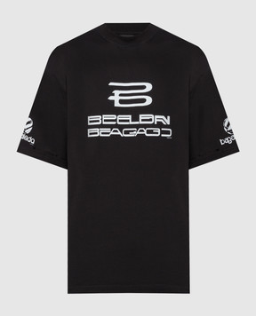 Balenciaga Чорна футболка AI-Generated з принтом та вінтажним ефектом 764235TQVG1