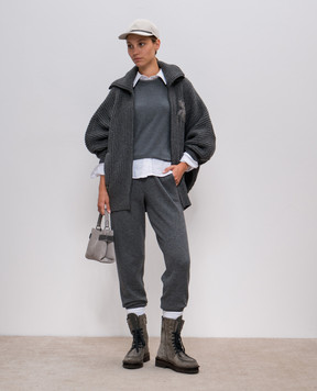 Brunello Cucinelli Сіра футболка з ланцюжком моніль з еколатуні M0T18BD200