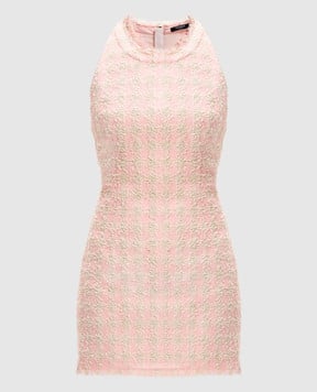 Balmain Рожева твідова сукня-футляр в клітинку EF1R3295XK69