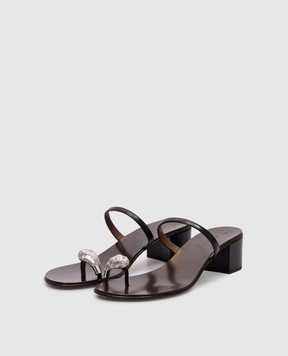 Giuseppe Zanotti Чорні шкіряні шльопанці Rock з цирконієм E500062