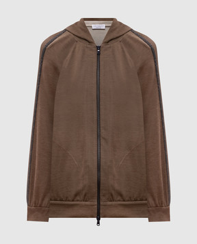 Brunello Cucinelli Коричневая спортивная куртка с шелком с цепочкой мониль MP828SM606