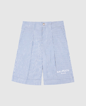 Balmain Детские синие шорты в полоску BW6R69P0487410