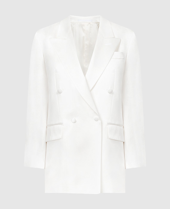 White double-breasted silk jacket