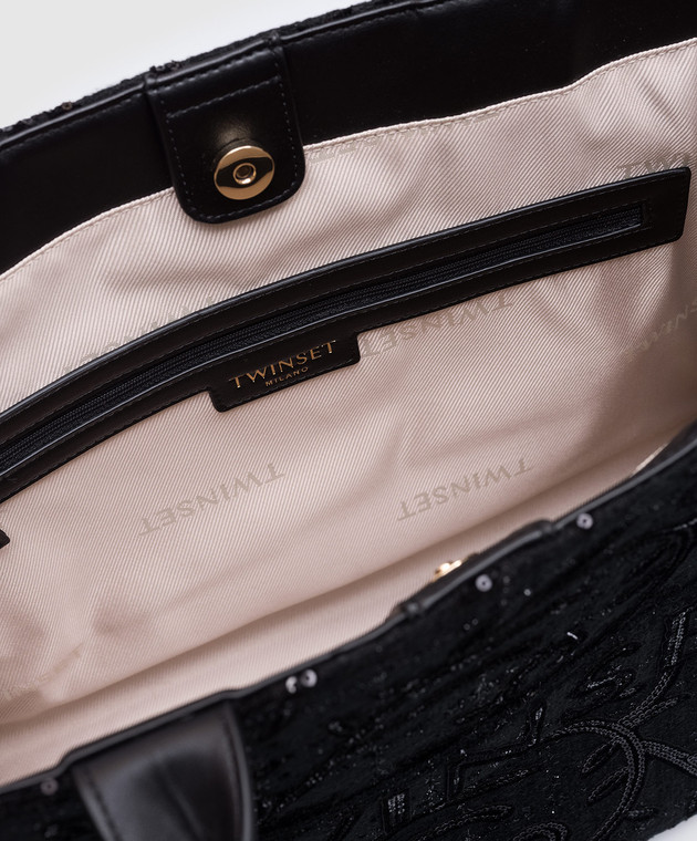 Twinset Чорна сумка-тоут з логотипом з аплікацією з паєтками 242TD8100 зображення 4