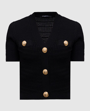 Balmain Черный кардиган с коротким рукавом в узоре. EF0KL225KI42