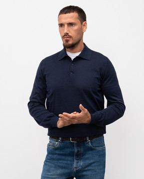 Brunello Cucinelli Синее поло с длинными рукавами M29800135