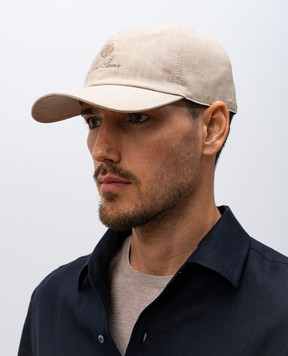 Loro Piana Бежева кепка з льону з вишивкою логотипа FAN1081