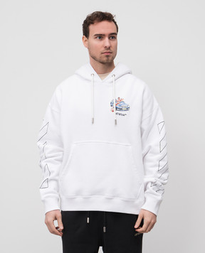 Off-White Біле худі з принтом Fresco з вишивкою OMBB085S25FLE005