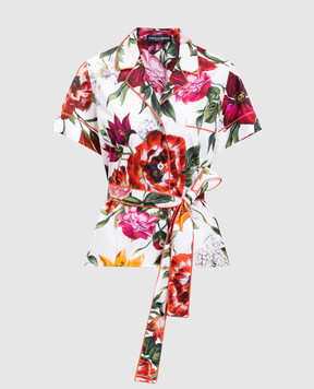 Dolce&Gabbana Белая блуза в цветочный принт F5G67THS5TQ