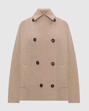 Brunello Cucinelli Бежевое двубортное пальто из шерсти и кашемира MD5327871