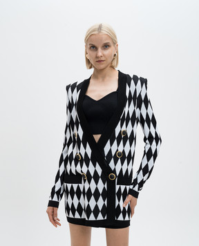 Balmain Черный двубортный кардиган в геометрический узор. DF1SG067KG79
