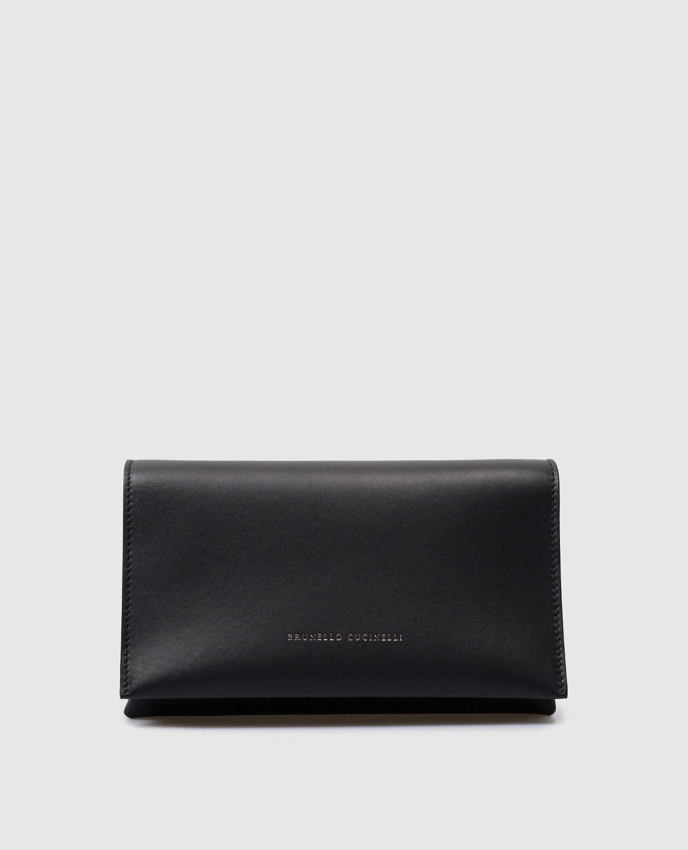 Black leather clutch with logo