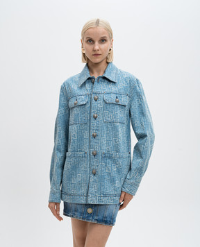 Balmain Блакитна джинсова куртка з візерунком монограми логотипа PB DH1HC135DE85