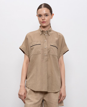 Brunello Cucinelli Бежева сорочка з льоном MD698RA505