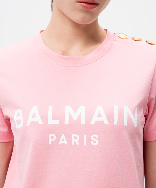 Balmain Розовая футболка с логотипом BF1EF005BB02 изображение 5