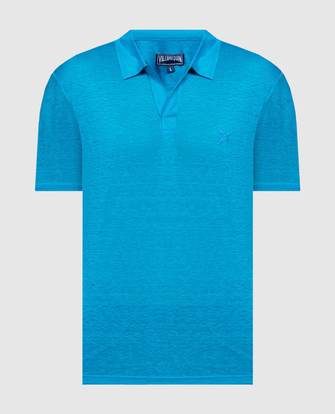 Голубая футболка из льна с вышивкой логотипа